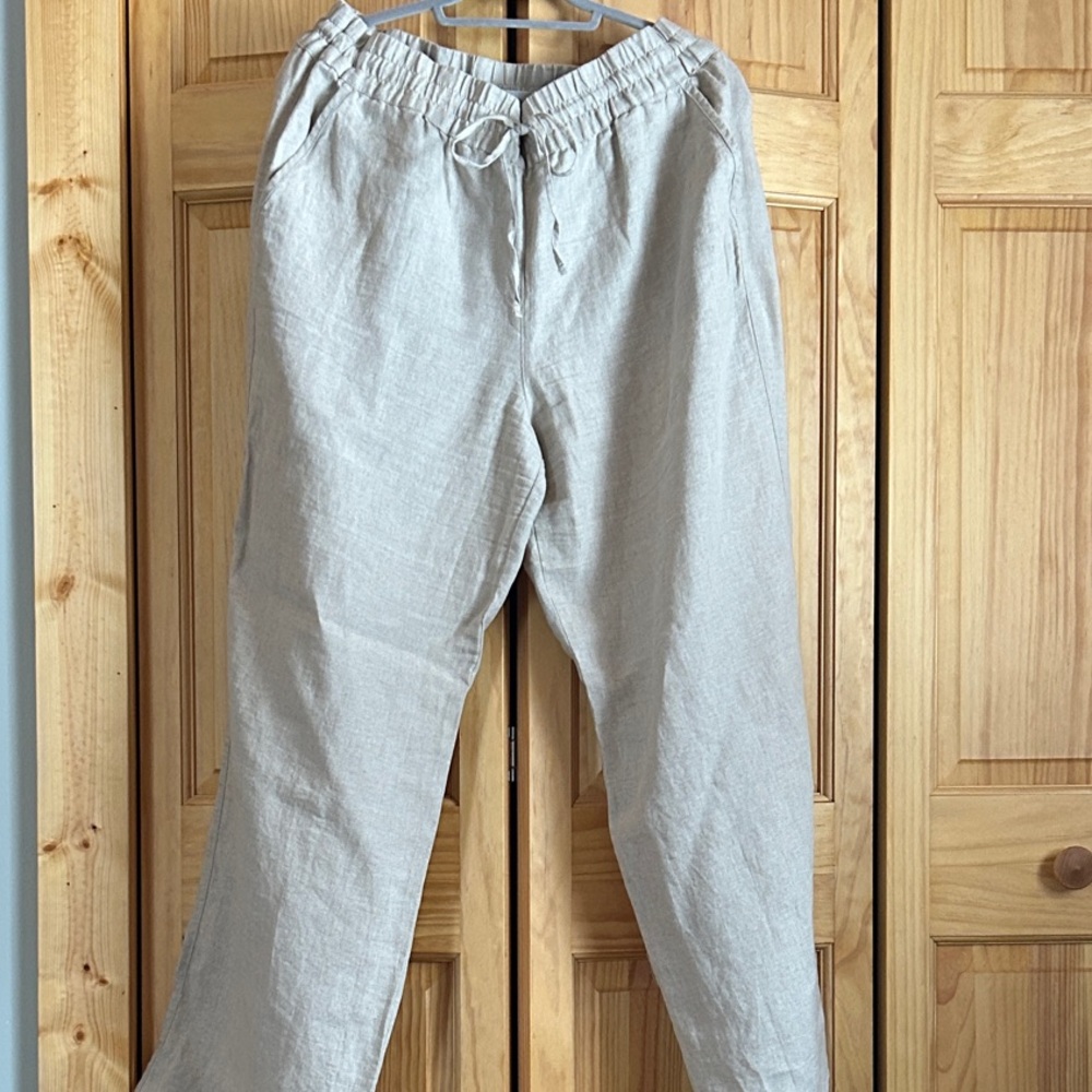 Tommy Bahama Light Beige Wide Leg Linen Pants